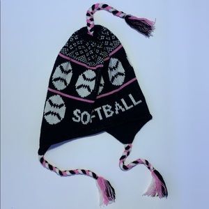 Girl’s pink/black/white softball winter hat